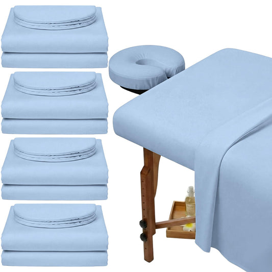 Oudain 4 Sets 3 Piece Soft Microfiber Massage Table Sheets Set Bulk Includes Massage Flat Sheet and Fitted Sheet and Face Rest Cover(Blue)