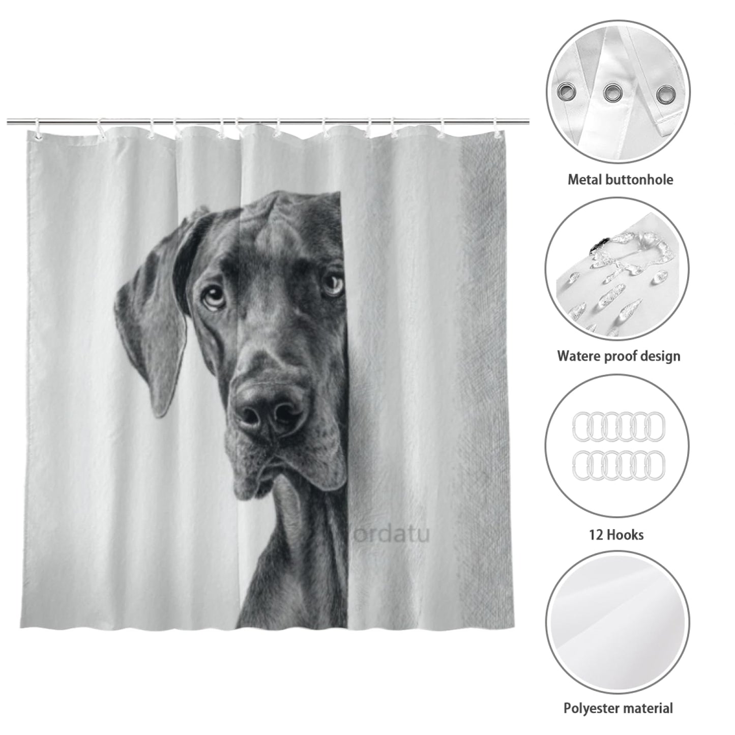 Wordatu Great Dane Shower Curtain Bathroom Set 72x72 Inches Taking a Bubble Bath Animal Bath Animal Pet Dog Art Home Decor 12 Hooks