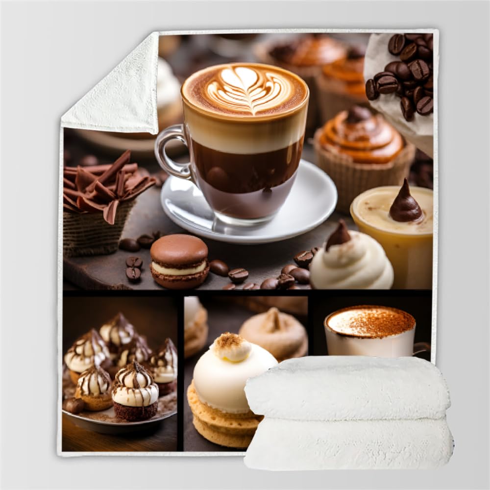 PAOABIU I Love Coffee Blanket Throw, Breakfast Throw Blanket for Couch, Coffee Beans Breathable Warm Bed Throw, Brown Lightweight Fleece Blanket Kids 30"x 40" Camping & Travel Blanket