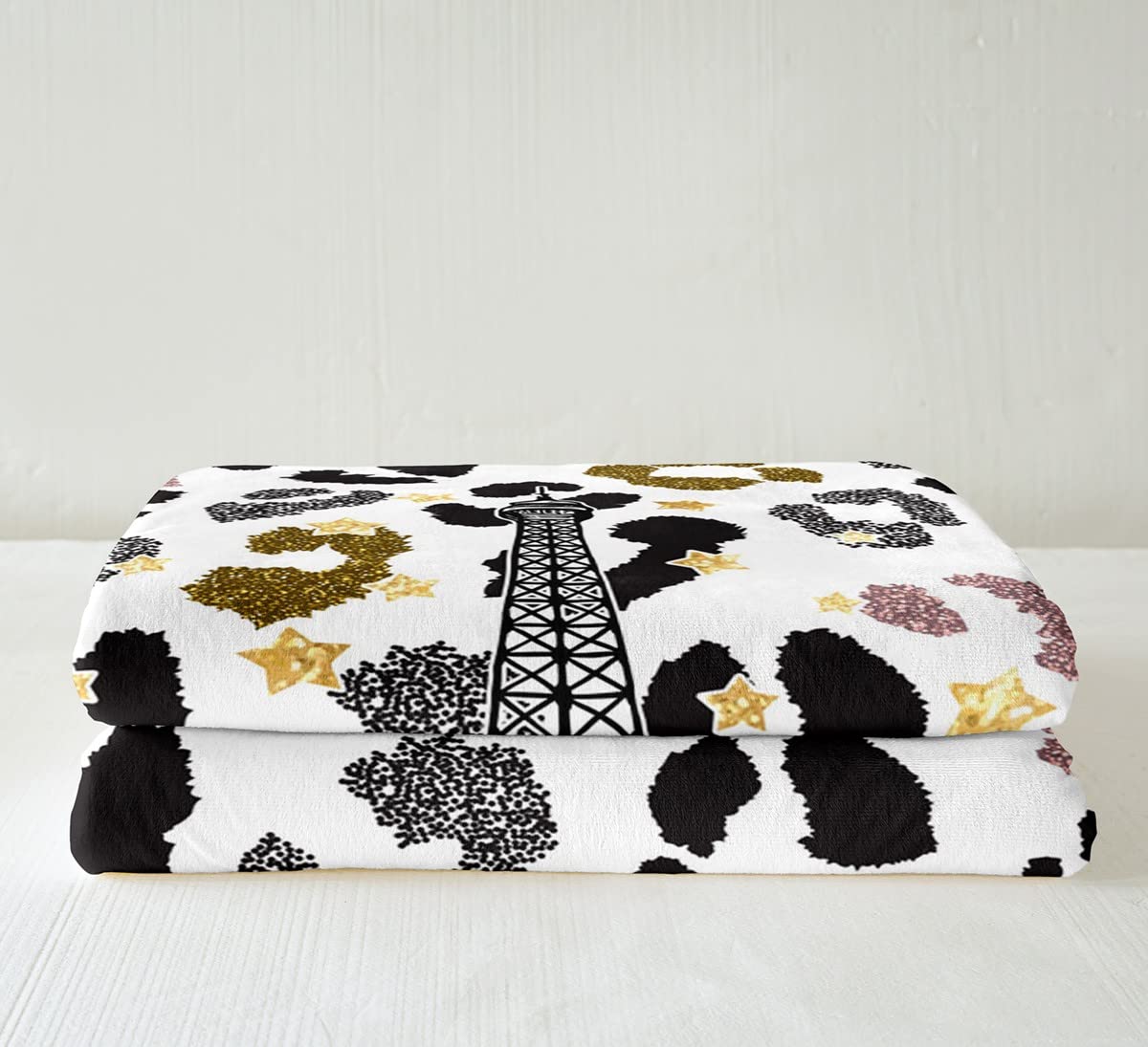 Feelyou Eiffel Tower Sherpa Fleece Throw Blanket for Kids, Boys & Girls - Paris Tower Plush, Cheetah Print, Fuzzy, 30x40 Inches