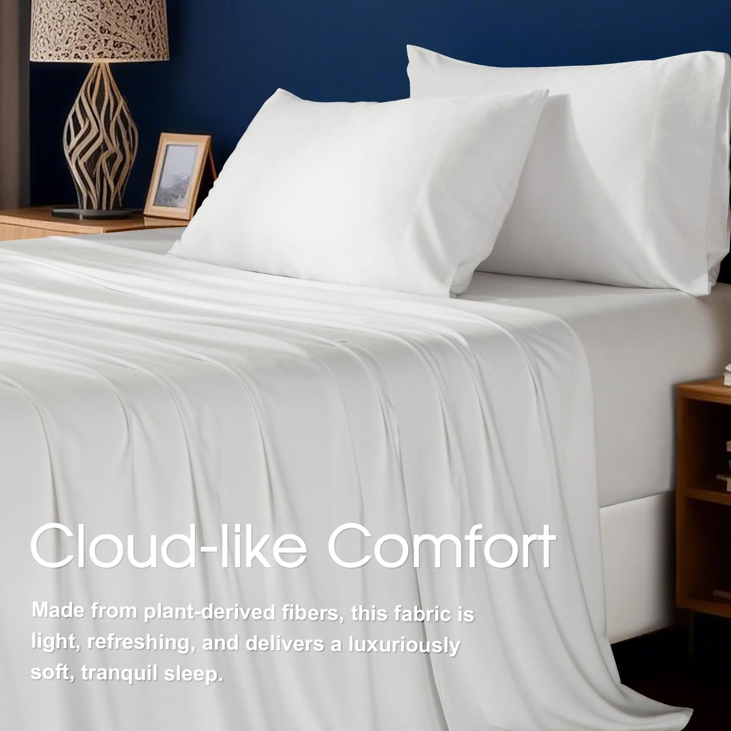 HYPREST Cooling Sheets California King – Rayon Derived from Bamboo, Silk Soft & Breathable, No Sweat Luxury Sheet Set, Extra Deep Pocket King Sheets Fits 18"–24" Thick Mattress - White