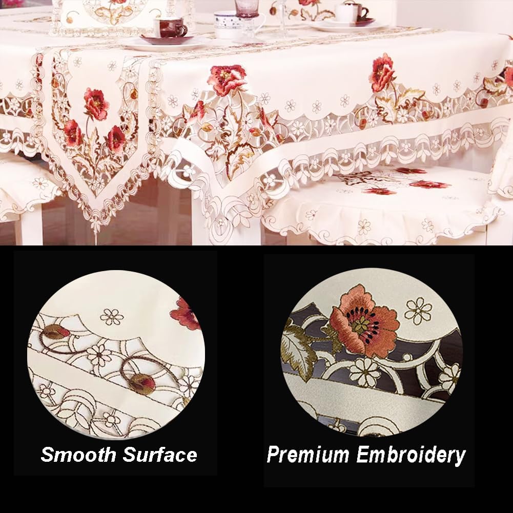 MULBESS Square Tablecloth - Stain Resistant Spillproof Flower Embroidered Lace Tablecloths Washable Table Cloth for Dining Room Kitchen Home Decor (Square, 57 X 57 inch)