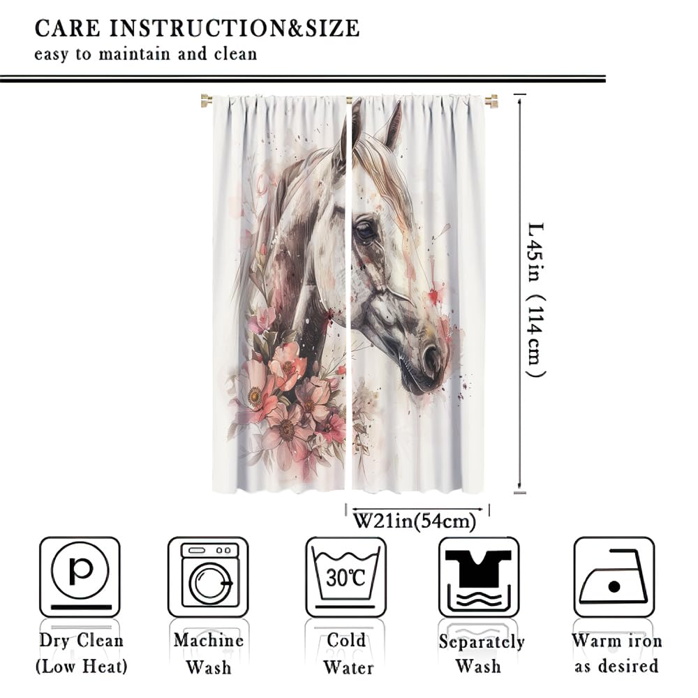 SOPIYRIO Retro Floral Horse Blackout Window Curtains Beautiful Flower Abstract Animal Rod Pocket Curtains for Bedroom Thermal Insulating Drapes for Living Room 2 Panels 21 W x 45 L inch