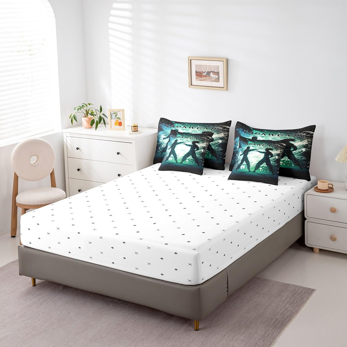 Erosebridal Taekwondo Full Bedding Set with Sheets,Japanese Anime Style Bed Set 7 Piece for Boys Teen Kids Bedroom Decor,Sports Themed Comforter Sets with Fitted Sheet,Flat Sheet,Pillowcases