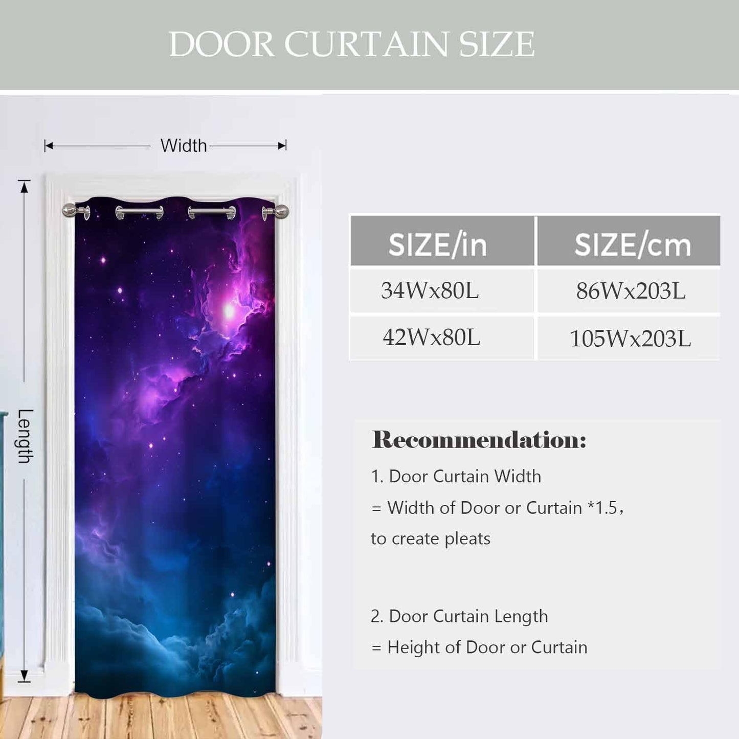 Haciadan Starry Night Doorway Curtain Dark Purple Sky Outer Space Door Cover Curtain Books Closet Curtain Bedroom Living Room Closet, 1 Panel 34" W X 80" L