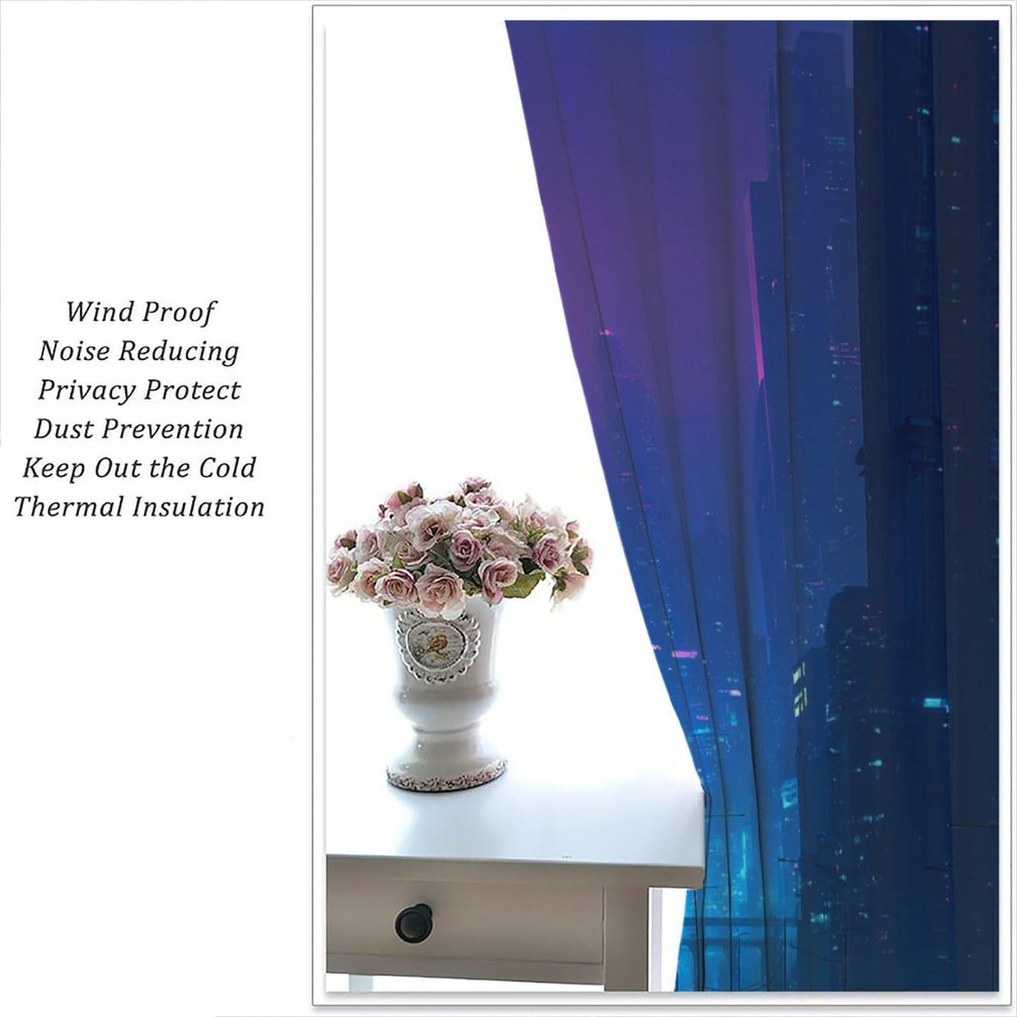 WDHTEXT Novelty Cityscape Blackout Window Curtain Panels, Building Road Rod Pocket Window Drapes for Living Room Bedroom, 2 Panels, Each 21W x 45L
