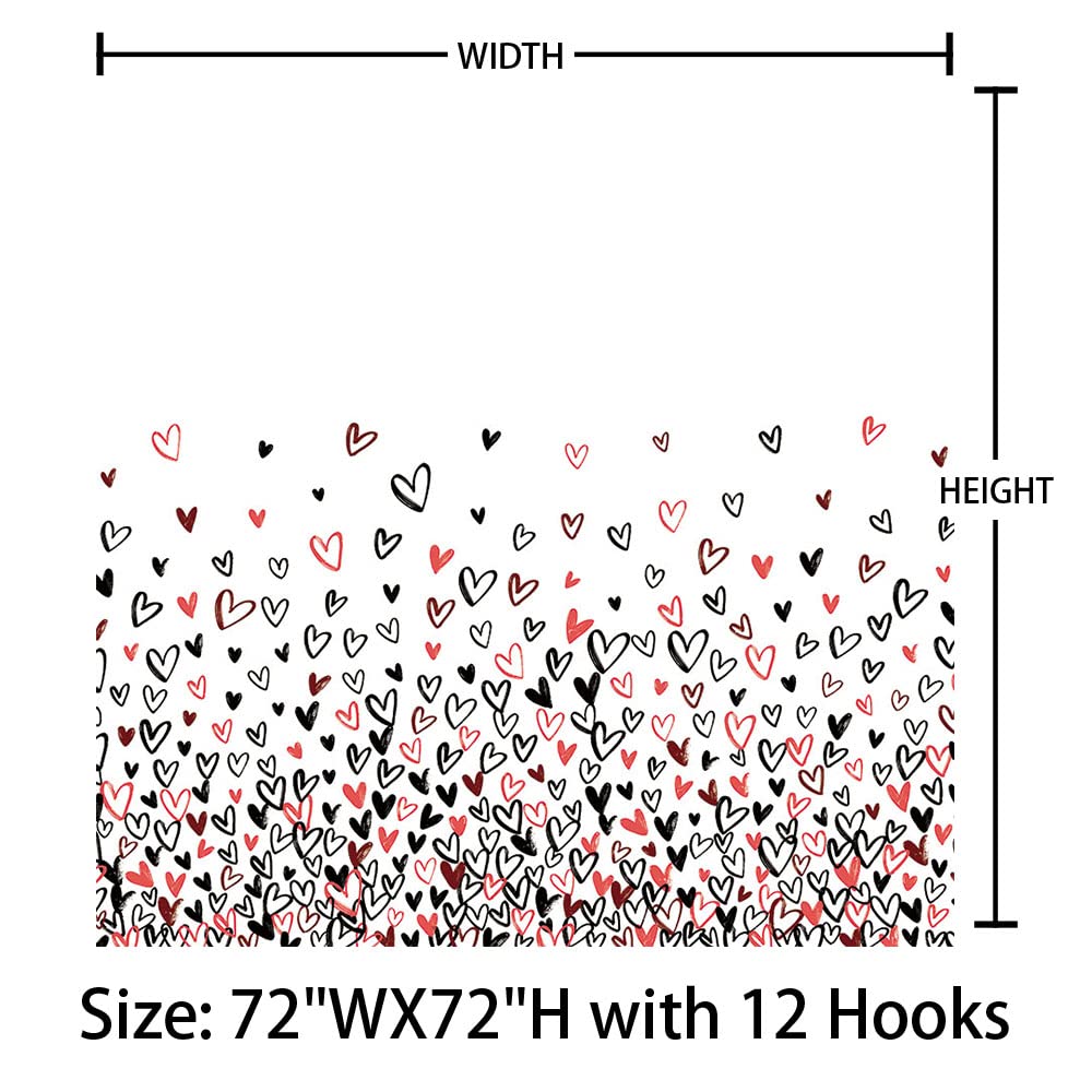 AIBIIN Black and Red Heart Shower Curtain for Bathroom Decorations with 12 Plastic Hooks Polyester Bathtub Decor Polyester Fabric Shower Curtains Set 72x72in