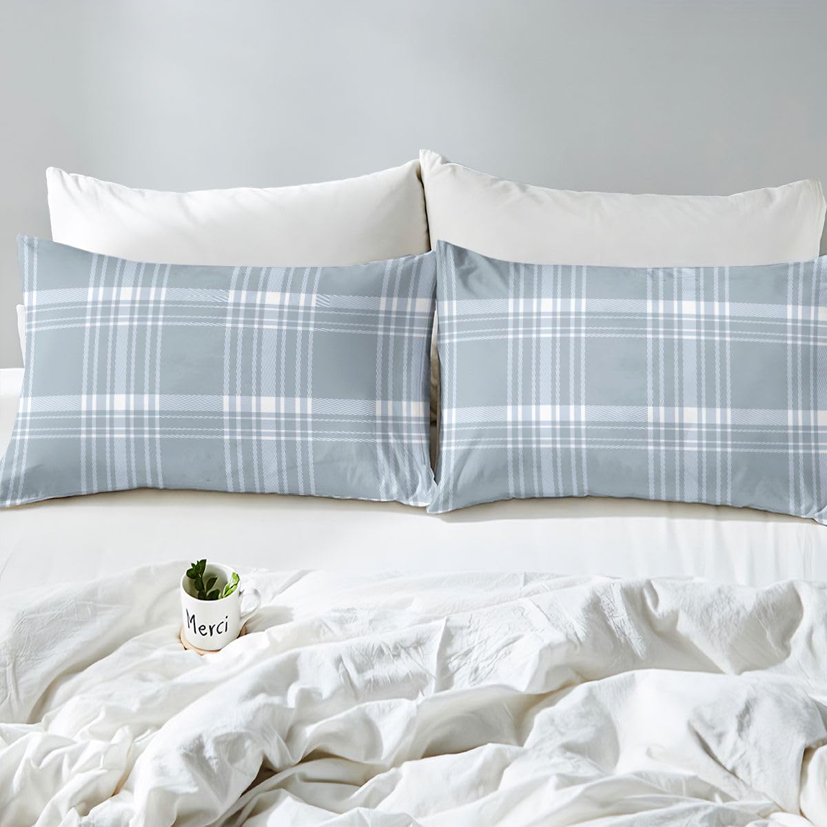 jejeloiu Classic Plaid Fitted Sheet with 1 Pillowcase Twin Size Gray Checkerboard Bed Sheets Set 16" Deep Pocket Boys Girls Farmhouse Bedding Aesthetic Grid Teens Bedroom Decor Breathable