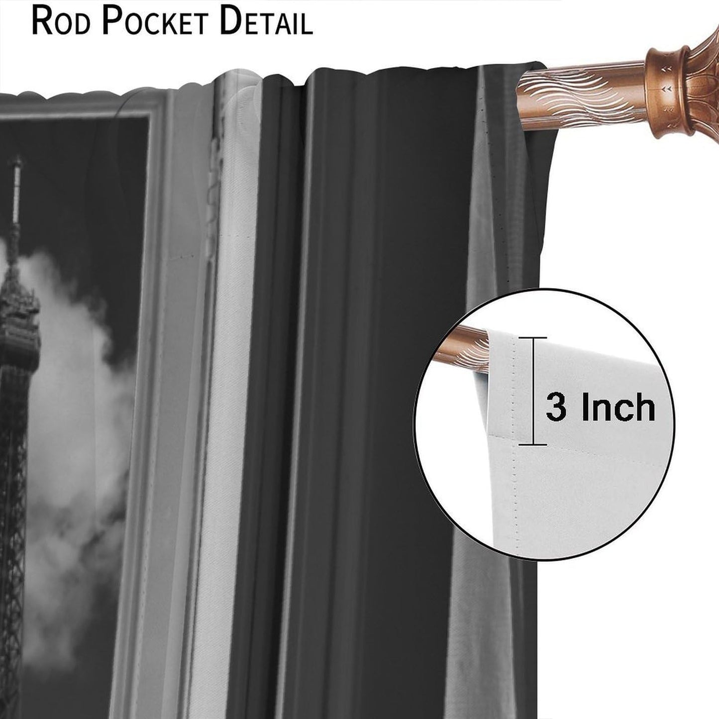 GoDazzling Paris Tower Curtains, Romantic European City Architecture Eiffel Tower Landscape Windows Treatments Rod Pocket Drapes for Bedroom Living Room 41" W X 45" L (No Blackout)