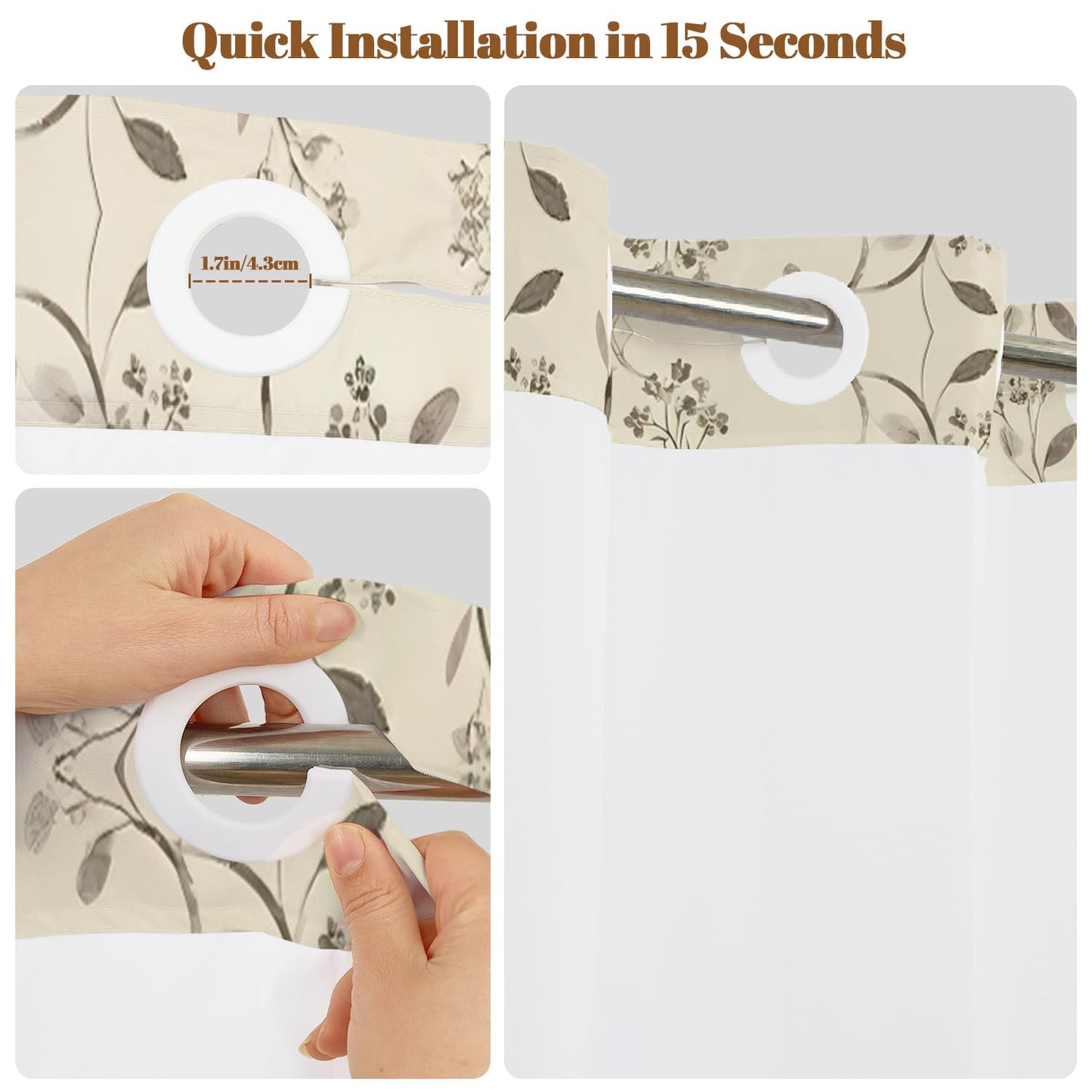 Xiazhilaio Beige Botanical Shower Curtain with Snap in Liner, 71x74 Inch
