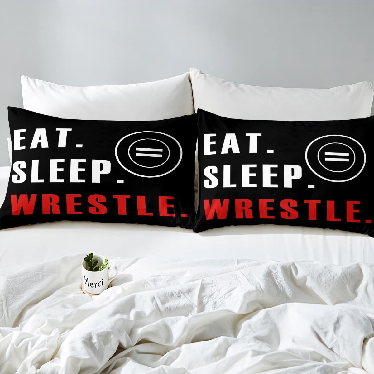 Wrestle Bed Sheet Set Sports Theme Fitted Sheet Deep Pocket Queen Size for Kids Boys Girls Teens Room Wrestling Decor Bedding Set Super Soft Bed Cover 3Pcs