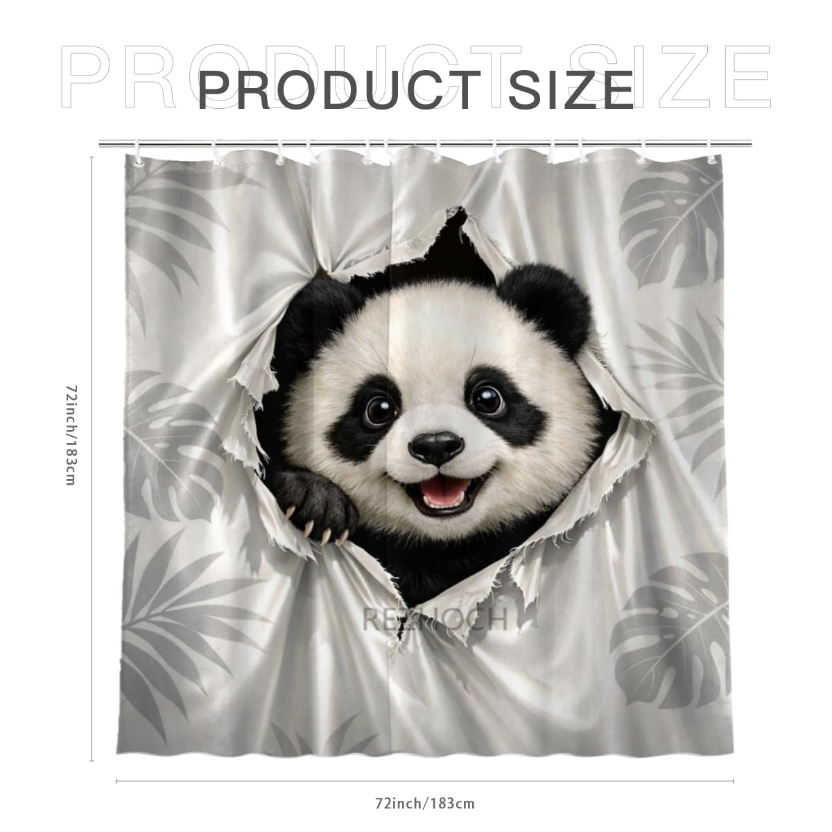 REZHOCH Cute Panda Shower Curtain 72x72Inch Fun Animal Hole Peeking Bath Curtain Waterproof Fabric Grayish White Rainforest Leaves Kid Adult Home Bathroom Decor with Hooks