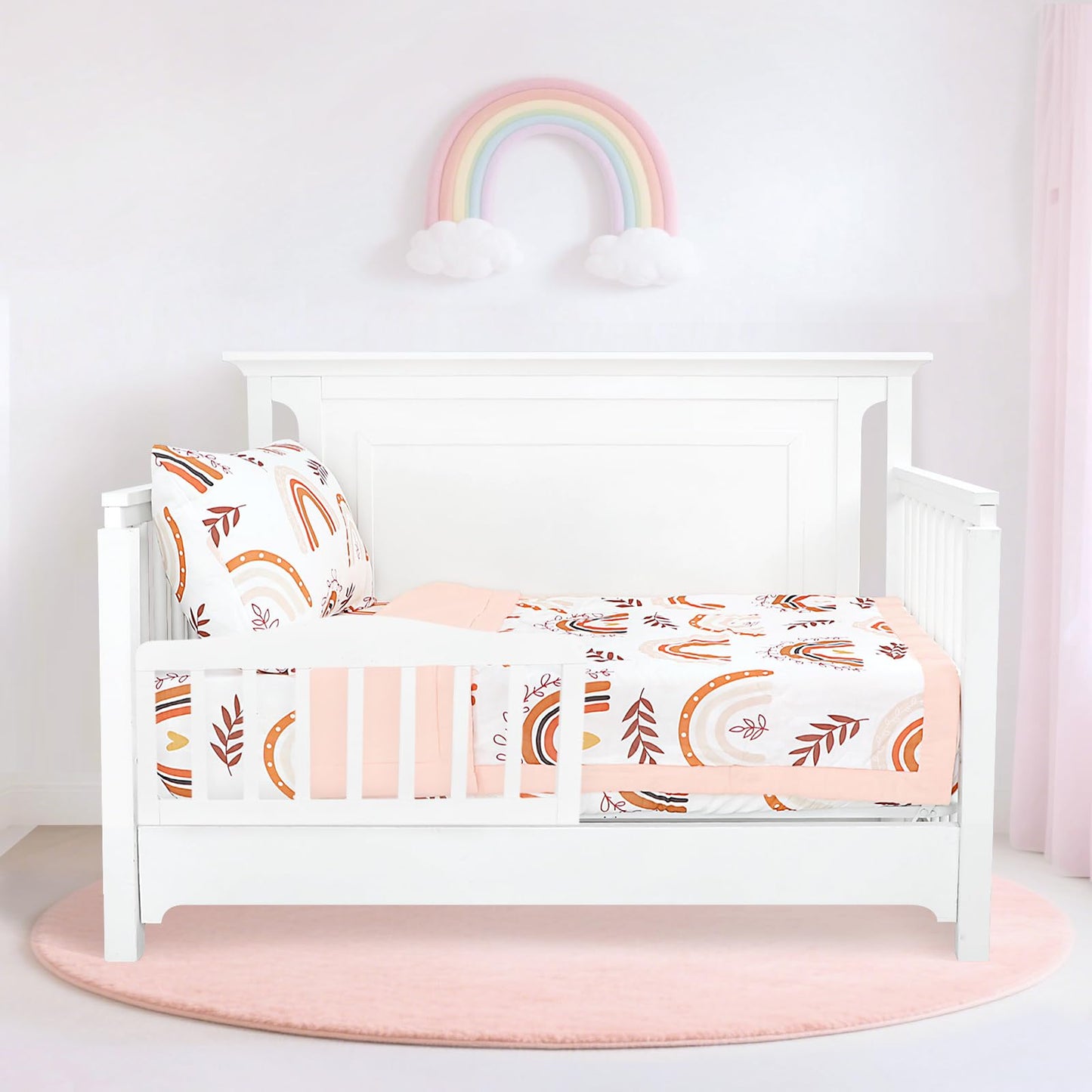 Pea Pod Muslin Toddler Bedding Set Rainbow 3-Piece - Soft Breathable Crib Bedding with Fitted Sheet, Quilt & Pillowcase for Infant & Kids Bed | Machine Washable Nursery Bed Set
