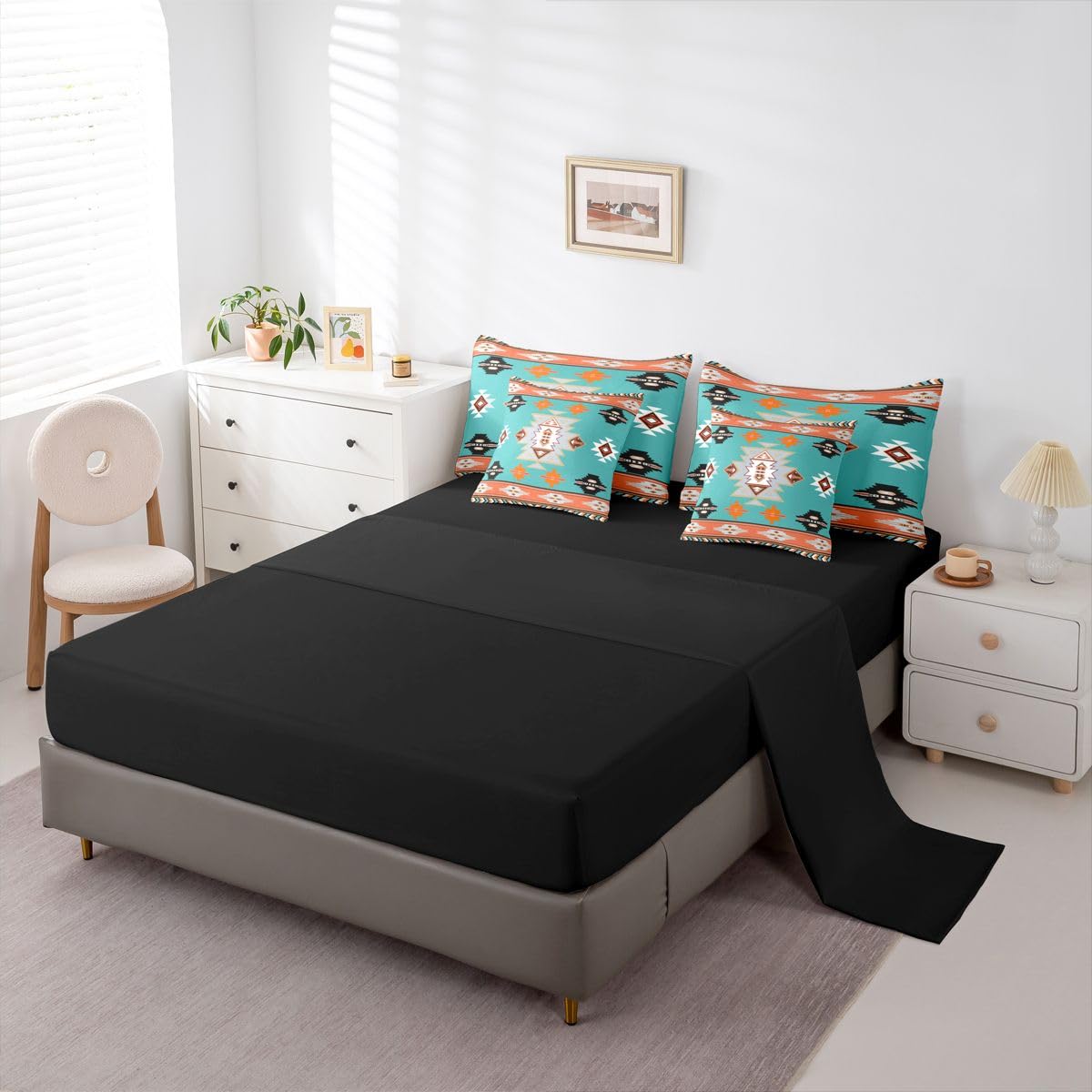 Erosebridal Western Twin Comforter Set with Sheets | Southwestern Decor Geometric 7-Piece Bedding Set Farmhouse Aztec Bed in a Bag, Stripes Diamond Triangle Bed Sets,Teal