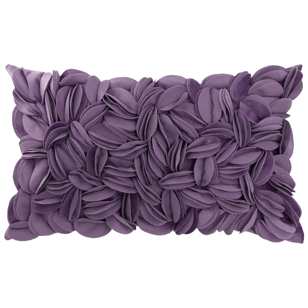 KINGROSE Hand Crafted Stereo Flower Throw Pillow Cover Rectangular Cushion Cover Soft Pillow Case for Sofa Couch Chair Bed Living Room Office 12 x 20 Inches Velvet Purple