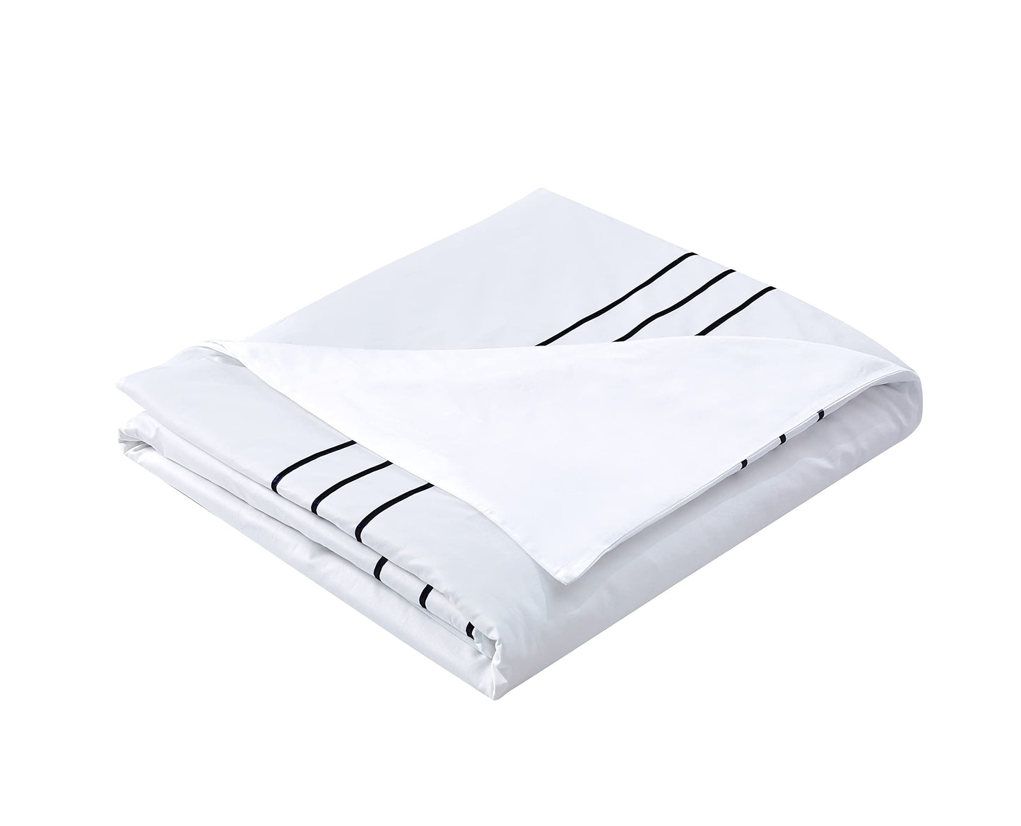 MengBoo Karen Duvet Cover Set 3 pcs(1 Duvet Cover+2 Pillowcases) 100% Cotton Sateen Woven White Background with Black Stripe Zipper Closure(White Black,Queen)