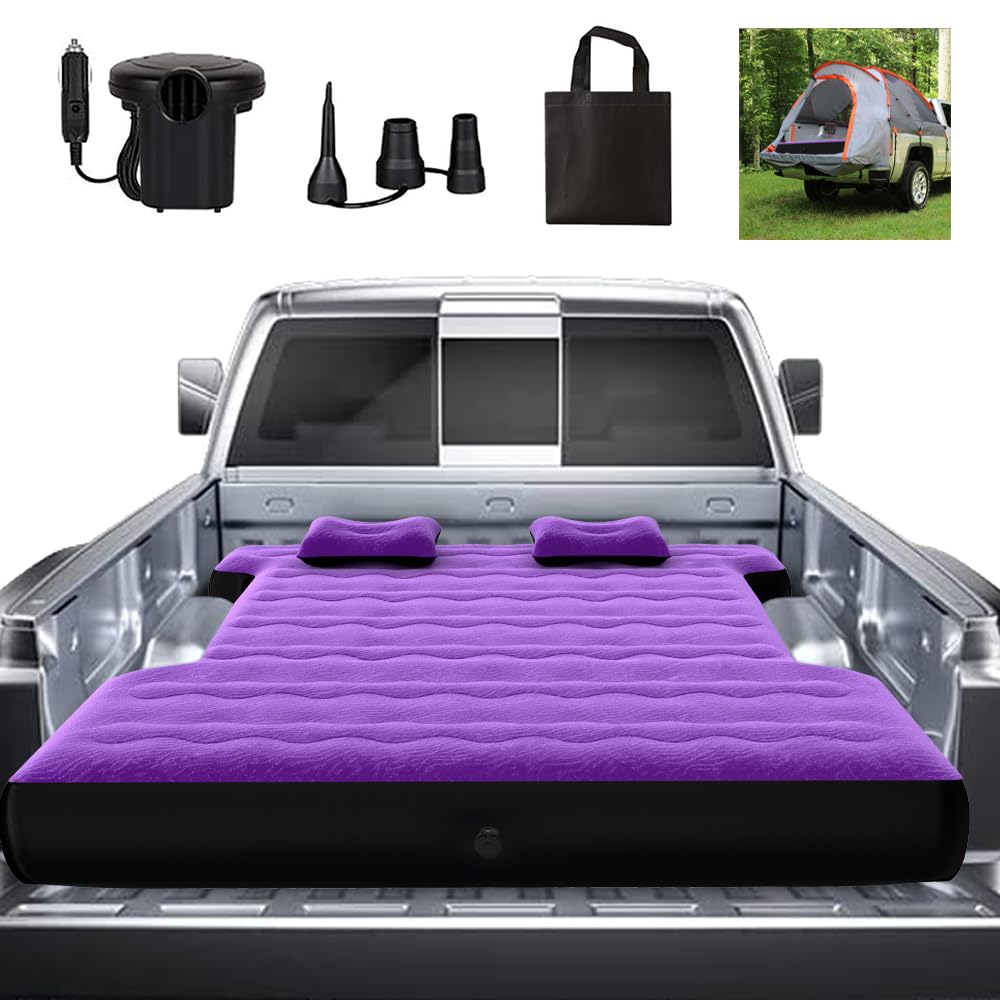 Camping Pickup Truck Bed Air Mattress Thicken Sleeping Pad for 5.5-5.8Ft Full-Size Short Truck Beds Outdoor Camping Car Travel(Purple)