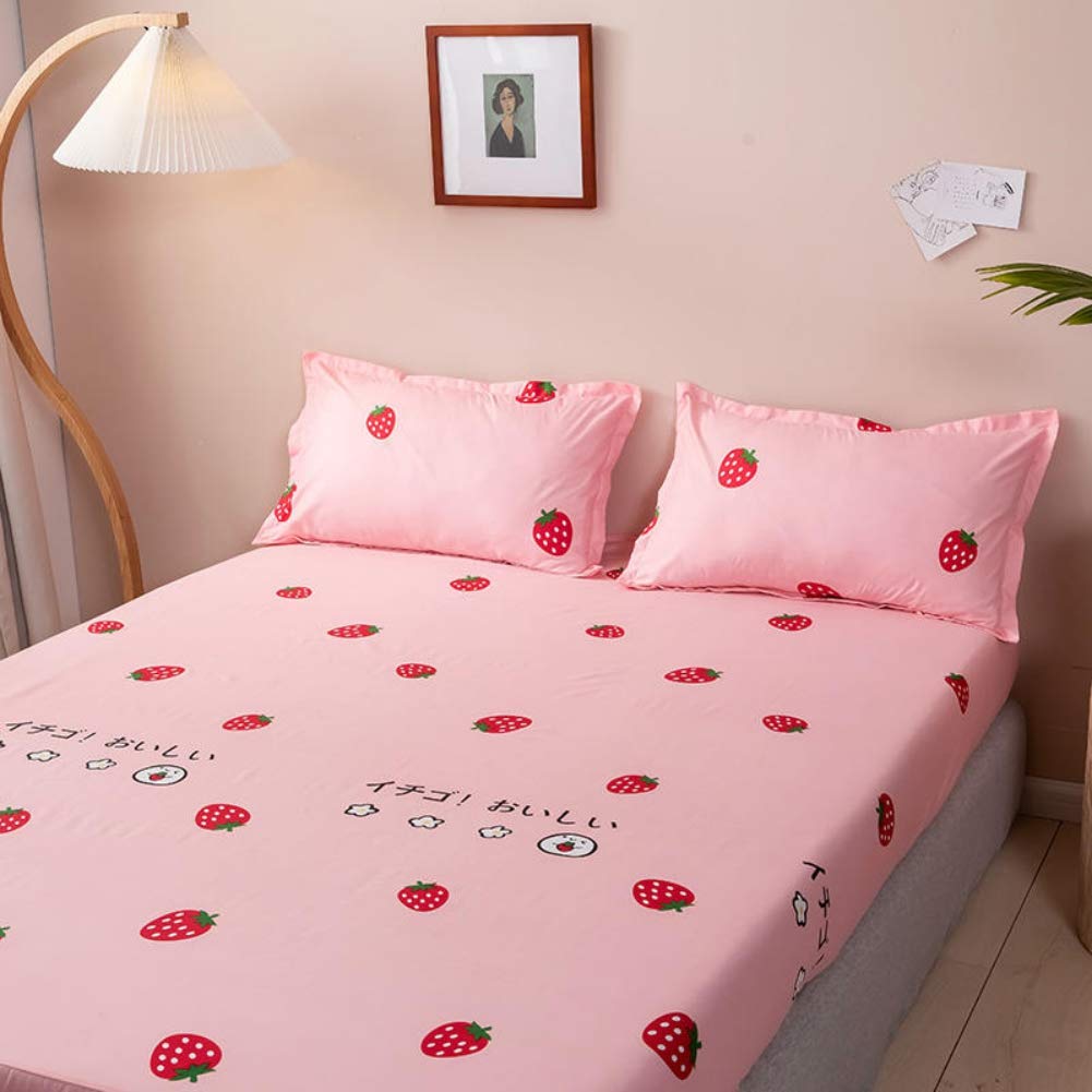 Kids Fitted Sheet Twin Size Girls Cute Strawberry Bedding Set for Children Bedroom Decor Girly Cartoon Fruit Print Bed Sheet Set Lovely Pink Bed Cover with 1 Pillow Cases,Flat Sheet not Included
