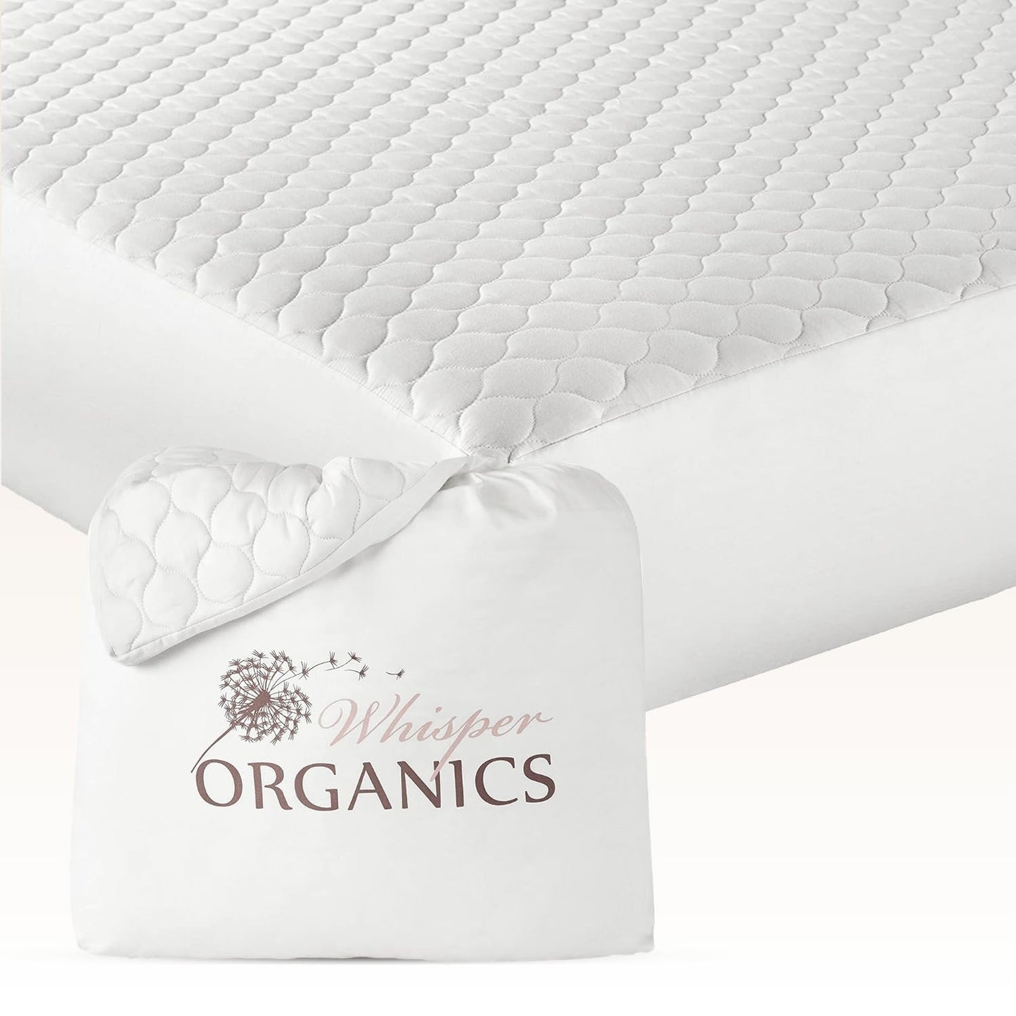 100% Cotton Organic Mattress Pad - Breathable & Cooling Mattress Protector Queen Size - Premium 300GSM Quilted and Machine Washable - Fairtrade & GOTS Certified Bed Protector (White, Queen)
