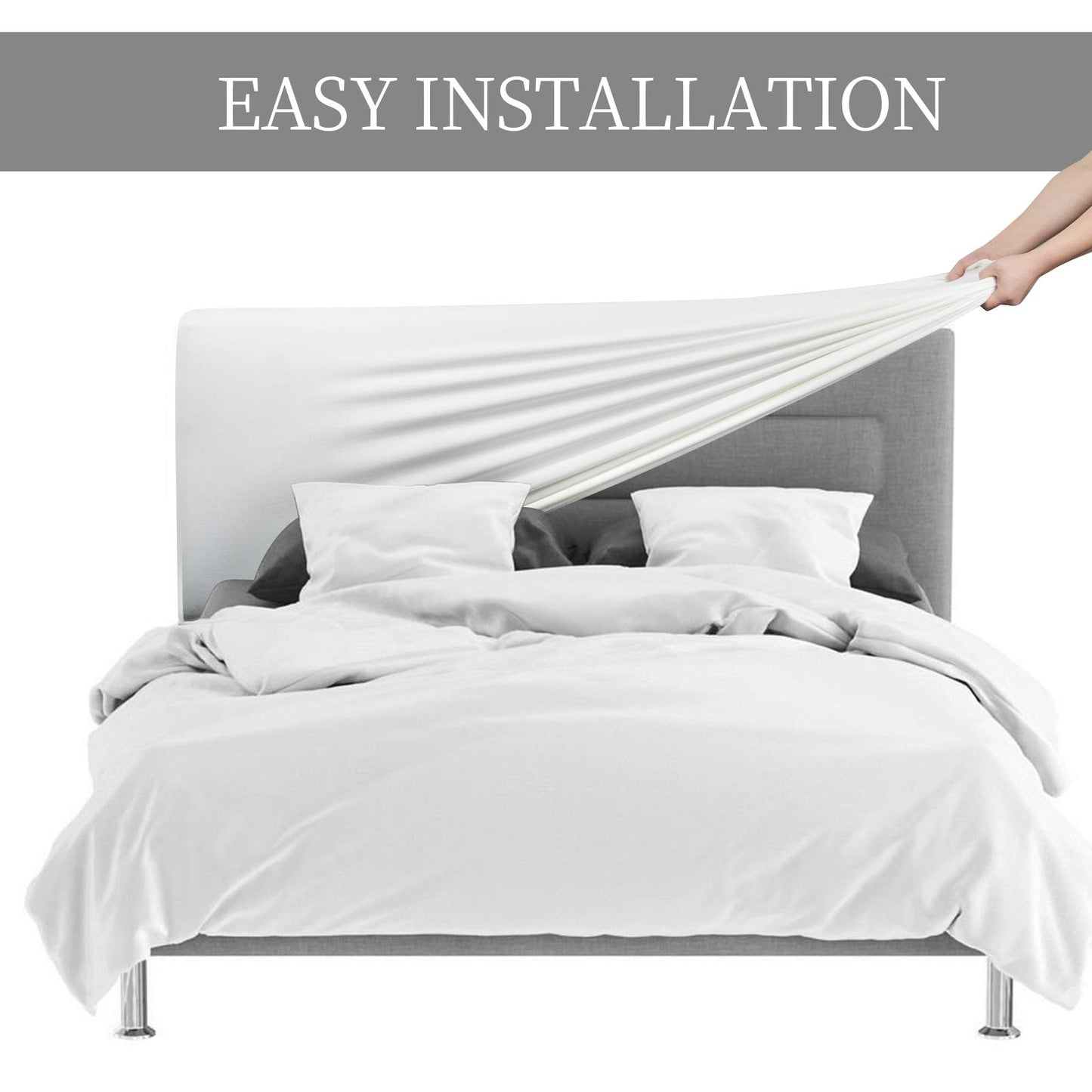 DUJUIKE Bed Headboard Cover for Queen, Stretch Bed Head Board Slipcover Covers, Dustproof Protector Velvet Cover for Upholstered Headboard (White, for Queen Headboard (59"-67"))