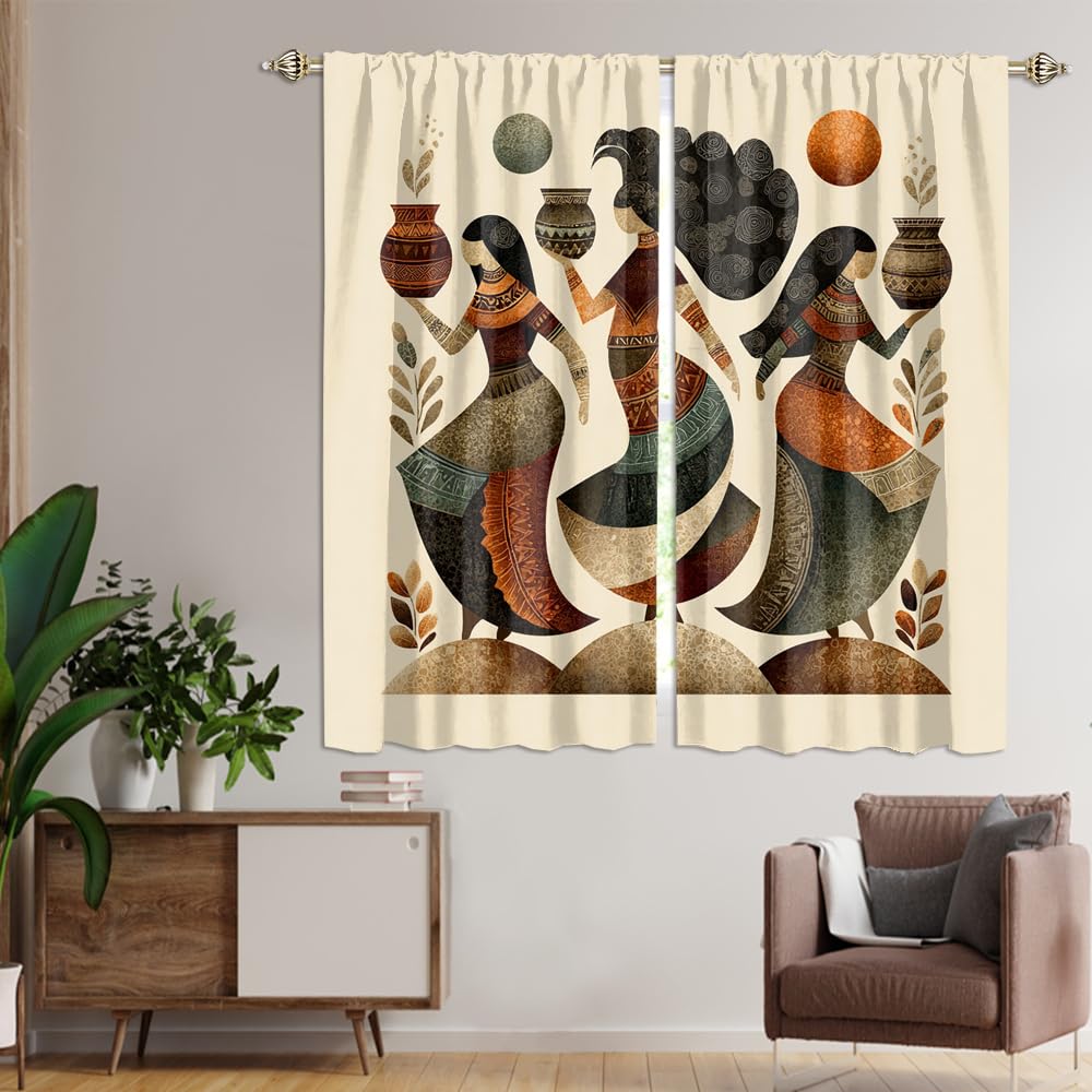 XSUPFLYM Beautiful Classic Aztec Black Girl Blackout Curtain for Living Room Ancient Traditional Ethnic American Native African Woman Thermal Insulated Curtain for Bedroom 2 Panels Each 21" W x 45" L