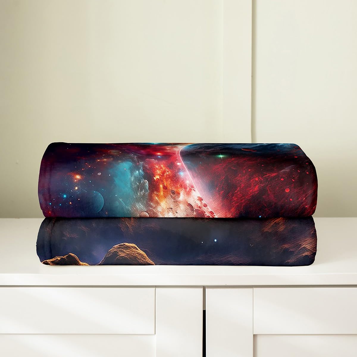 Erosebridal Universe Galaxy Blanket for Adult,Colorful Planet Throw Blanket for Girls,Mountain Fleece Blanket Lightweight,Neon Light Flannel Blanket Twin 60x80 Inch