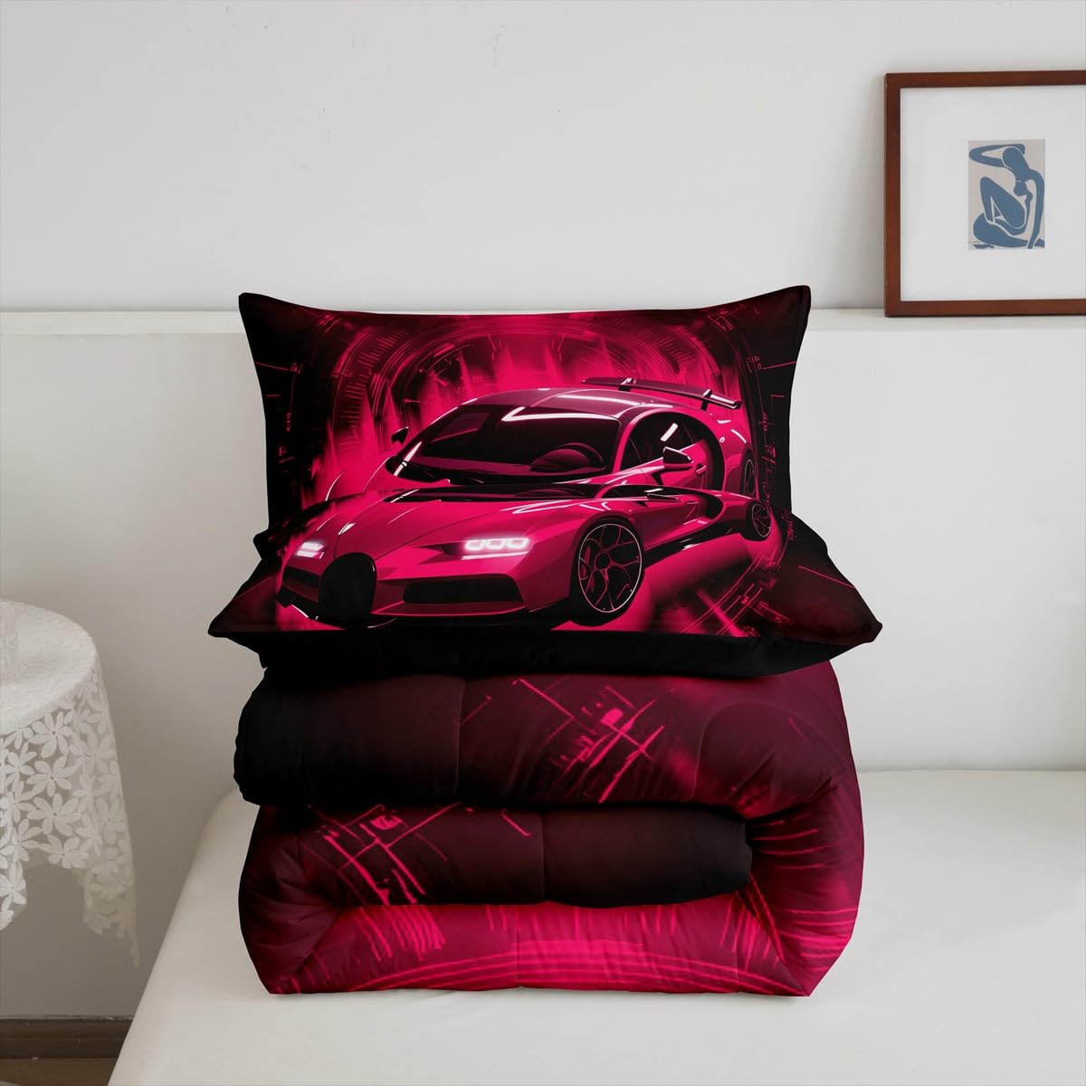 jejeloiu Boys Racing Car Bedding Set Soft for Boys Girls, Race car Comforter Set Twin Size Automobile Duvet Quilt Microfiber Extreme Sports Bedroom Decor 2 Pcs with 1 Pillow Cases
