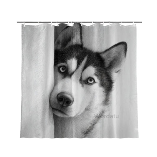 Wordatu Husky Shower Curtain Bathroom Set 72x72 Inches Taking a Bubble Bath Animal Bath Animal Pet Dog Art Home Decor 12 Hooks