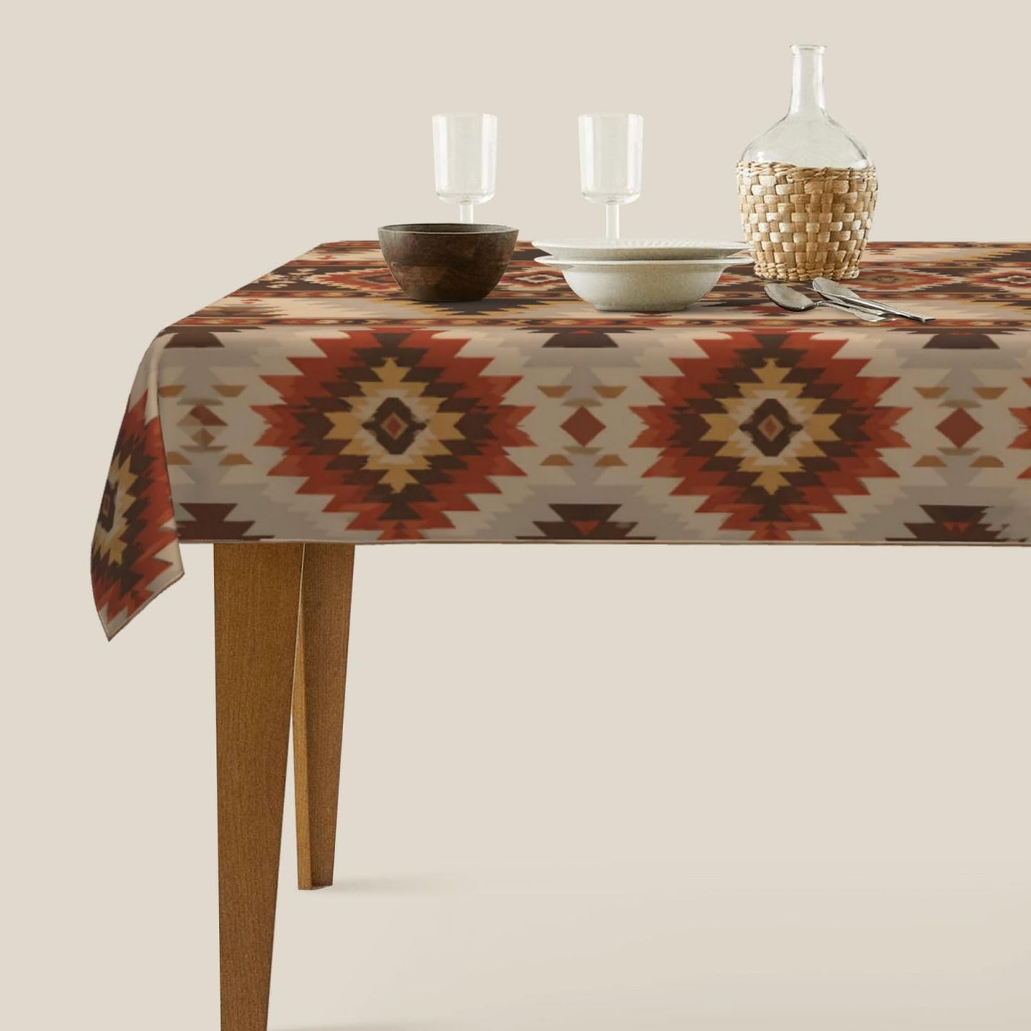 mutakin Aztec Geometric Rectangle Tablecloth Washable Table Cloth 60x90 Inch Table Cover Waterproof for Decoration Kitchen Dining Room