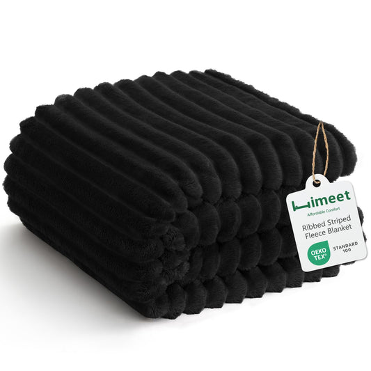 HIMEET Fleece Black Throw Blanket for Bed - 300GSM Ribbed Soft Cozy Dog Blanket for Couch, Graduation Birthday for Men Dad Women, College Dorm Essentials Room Throws, 50x60 Inches