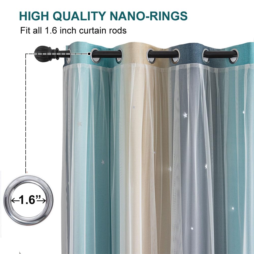 conokata Star Girl and Kids Curtains for Bedroom Rainbow Ombre Double Layer Cute Shot Nursery Darkening Grommet Princess Room Décor 2 Panels Living Room Window Curtain (Yellow-Blue, 52W x 63L)