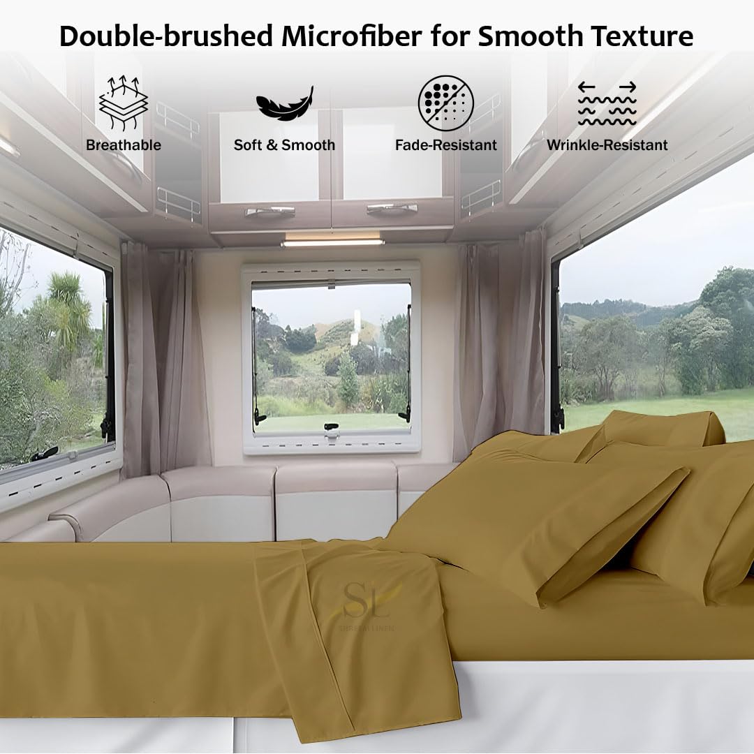 Shreem Linen Microfiber RV Sheet Sets, 48x75 3/4 Full Bunk, Taupe Solid - Fits Mattresses up to 8 Inches Deep, 4 Piece RV Bed Sheets for Campers, Motorhomes, and Travel Trailers