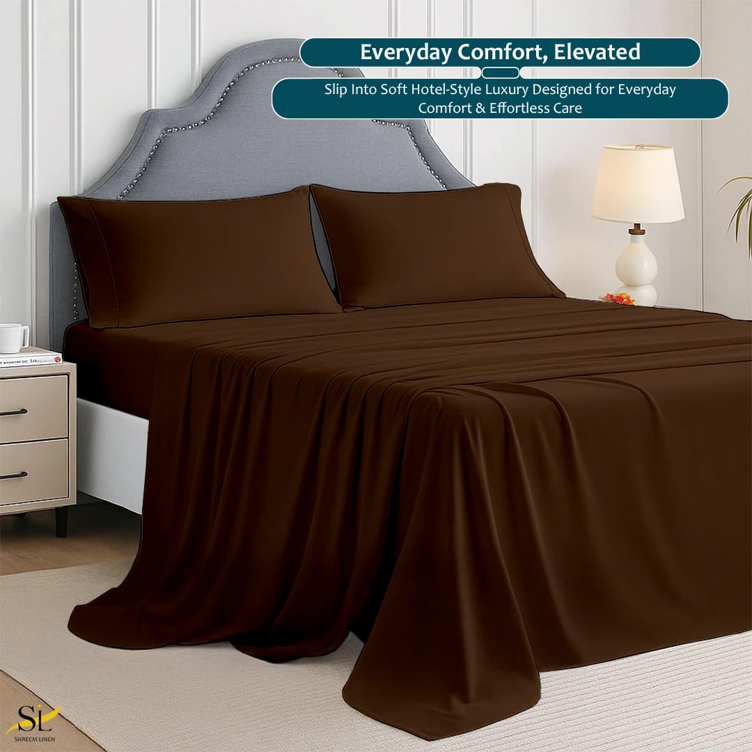 King Sheet Set - 4 Piece Ultra Soft Brushed Microfiber Bed Sheets - 15" Deep Pockets, Wrinkle-Free & Breathable for a Secure Fit Sheets & Pillowcases (King, Chocolate)