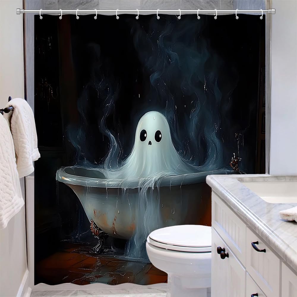 ZQANZQ Halloween Ghost Shower Curtain, Polyester with Hooks, 70" x 70"