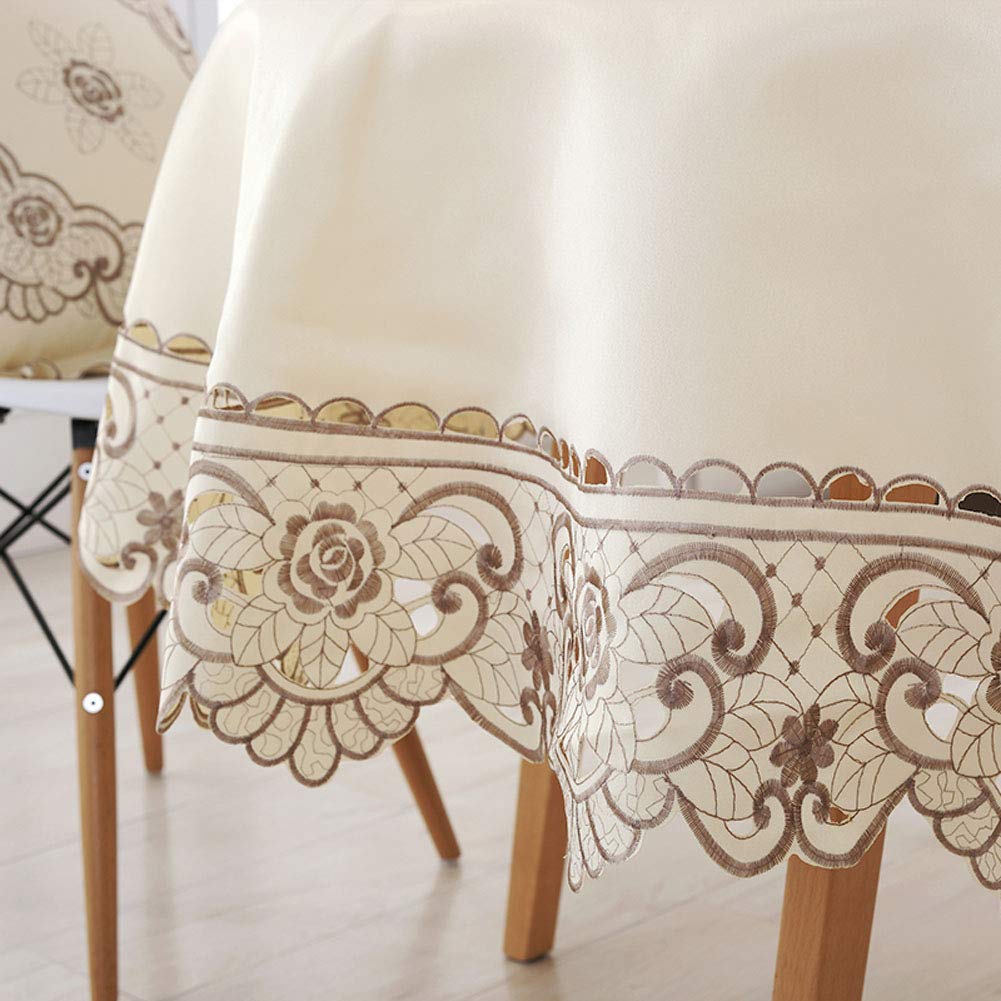 AMZALI Round Table Cloth Flower Embroidered Lace Tablecloth Wrinkle Free & Stain Resistant Fabric Tablecloths Table Cover for Kitchen Dinner (Round 60 inch)