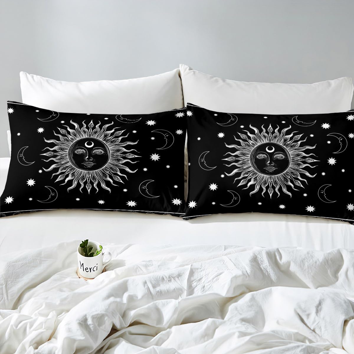 Feelyou Sun and Moon Fitted Sheet Boho Exotic Bedding Set for Kids Boys Girls Teens Decor Bohemian Celestial Bed Sheet Set Black White Hippie Design Bed Cover No Flat Sheet 2Pcs Twin Size