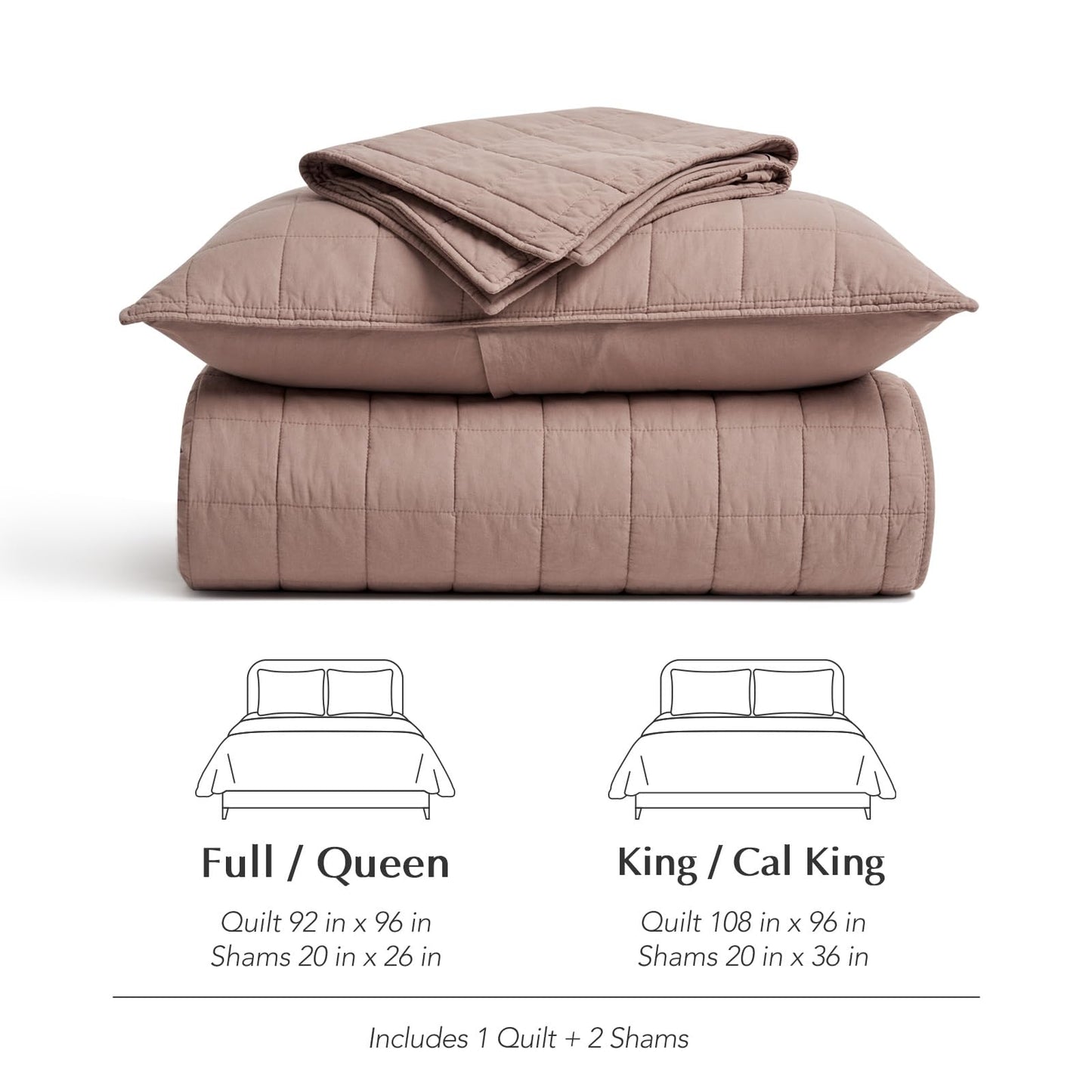 EVERGRACEHOME 100% Cotton Box Stitch Quilt Bedding Set Queen Size 3 Pieces, Garment-Washed Lightweight Soft Cozy Coverlet, Quilted Bedspread Sets with 2 Shams for All Season, Clay