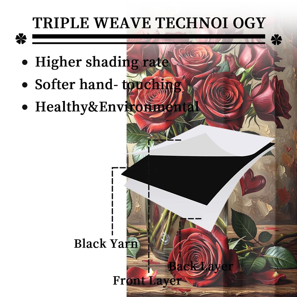 KuracleGH Valentines Day Red Wine Curtains for Bedroom,Aesthetics Floral Red Rose Room Darkening Blackout Window Treatment,Romantic French Wine Glass Rod-Pocket Privacy Curtains,2pcs,Each 21“W x 45”L