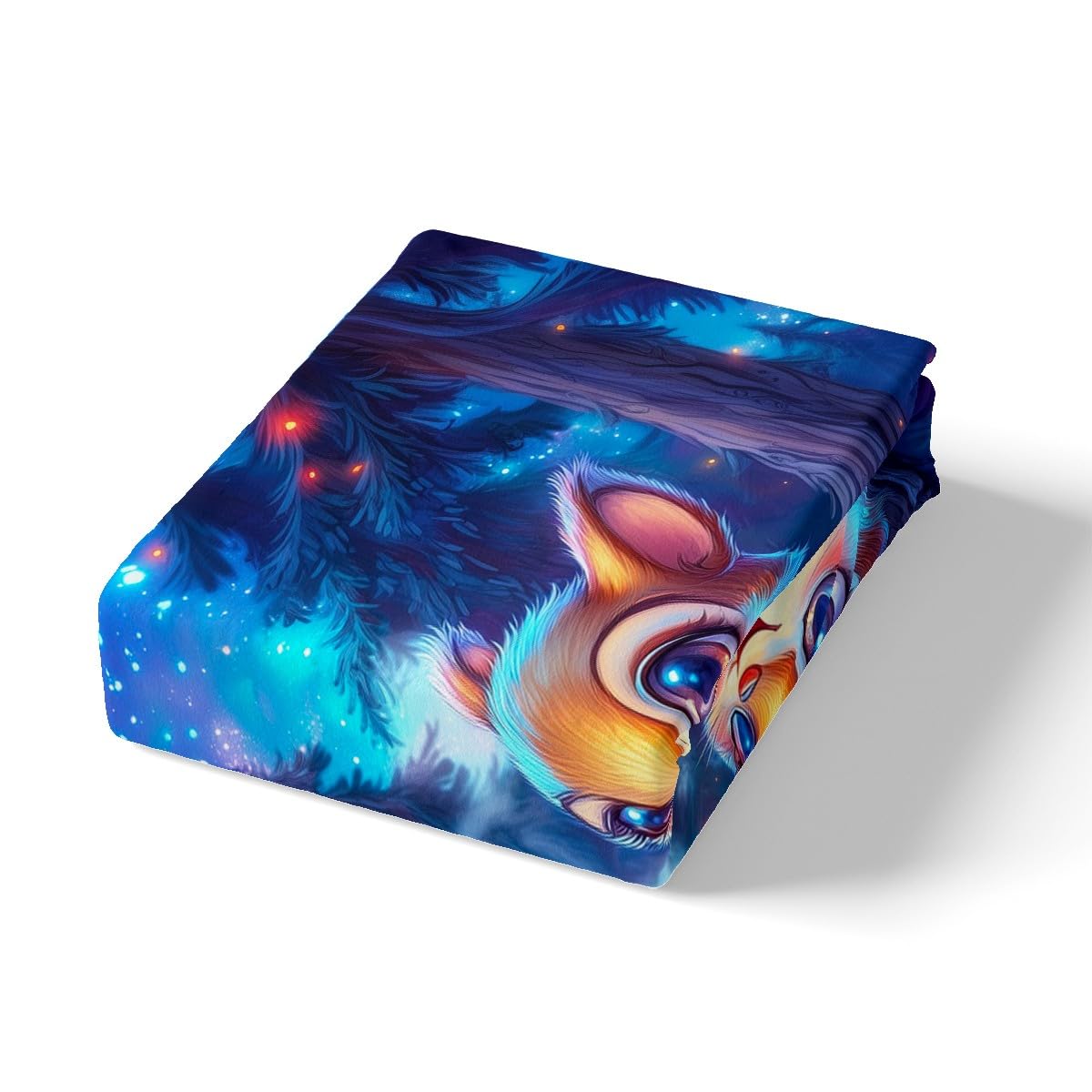 Kawaii Squirrel Kids Fitted Sheet Twin Size,Starry Sky Adventure Camping Campfire Bedding Set,Boys Girls Room Decor,Cartoon Jungle Animal Rustic Bed Cover,Blue Bed Sheet,1 Pillowcase(No Top Sheet)