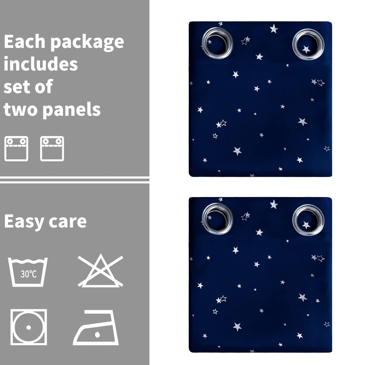 BGment Kids Blackout Curtains for Boys Bedroom, Star Curtains Thermal Insulated Grommet Window Drapes for Nursery, Set of 2 Panels (42 x 63 Inch, Navy Blue)