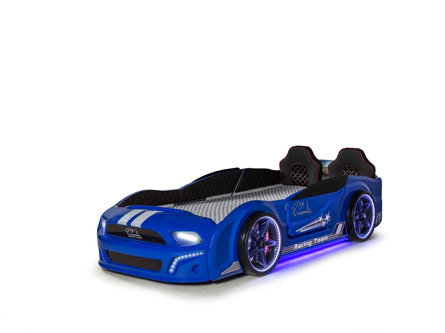 Luxury Race Car Bed for Kids – LED Lights, Sports Car Design, Sound Effects, Twin, Ergonomic & Comfortable Sleeping Experience (Blue)