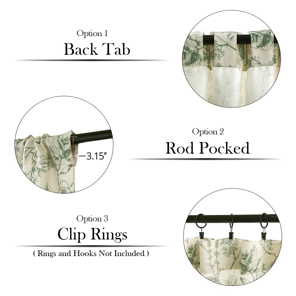 Autum Dream Blackout Curtains 2 Panels Chenille Curtains Drapes for Bedroom Back Tab Rod Pocket Poppy Floral Farmhouse Curtains for Living Room, Patio Doors,Green Floral, 52" W x 63" L