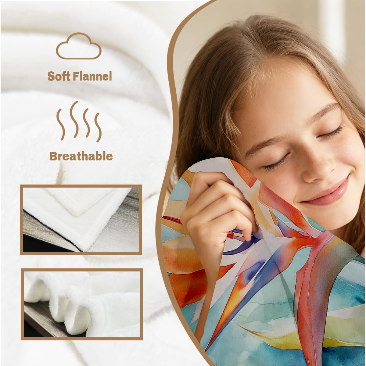 HUNXIAOJ Tropical Flower Blanket Bird Paradise Blanket Tropical Floral Bird Decor Soft Cozy Flannel Jungle Floral Throw Paradise Flower Gifts for Women Girls Adults 49"x59"