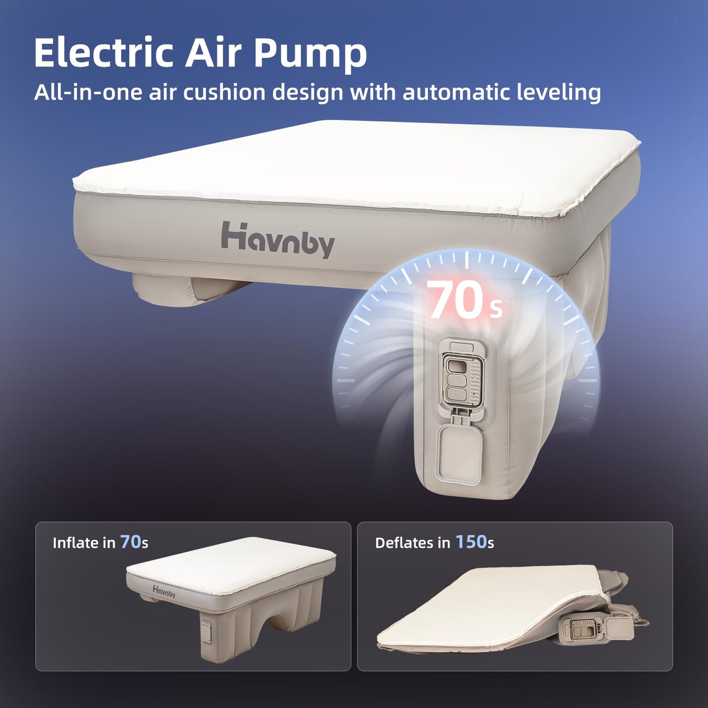 Havnby Truck Mattress, TPU Air Foam Camping Bed for Back Seat, Inflatable SnugNest with Rechargeable Built-in Pump, Portable Sleeping Mattress for GMC Pickup Cabin