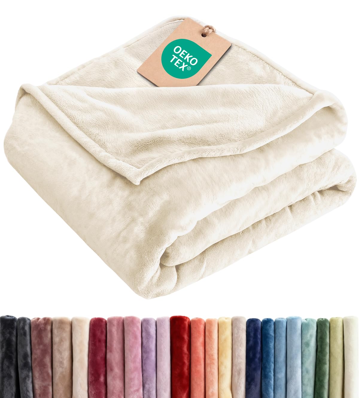 Ultra Soft Fleece Blanket Throw Size - Flannel Fleece Luxury Throw Blanket - Lightweight for Couch Bed Chair - Thick, Warm and Breathable - All Season Cozy Fuzzy, Anti-Static Microplush Bedding, Cream
