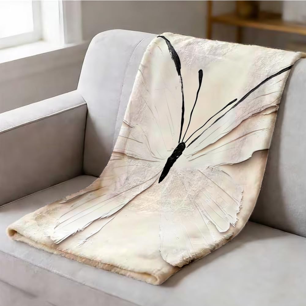 ZHOUSHUTONG Butterfly Throw Blanket Elegant White Butterflies Floral Print Gifts for Women Girls Super Soft Warm Cozy Flannel Blanket for Couch Sofa Bedroom Office Home Decor 49"x59"
