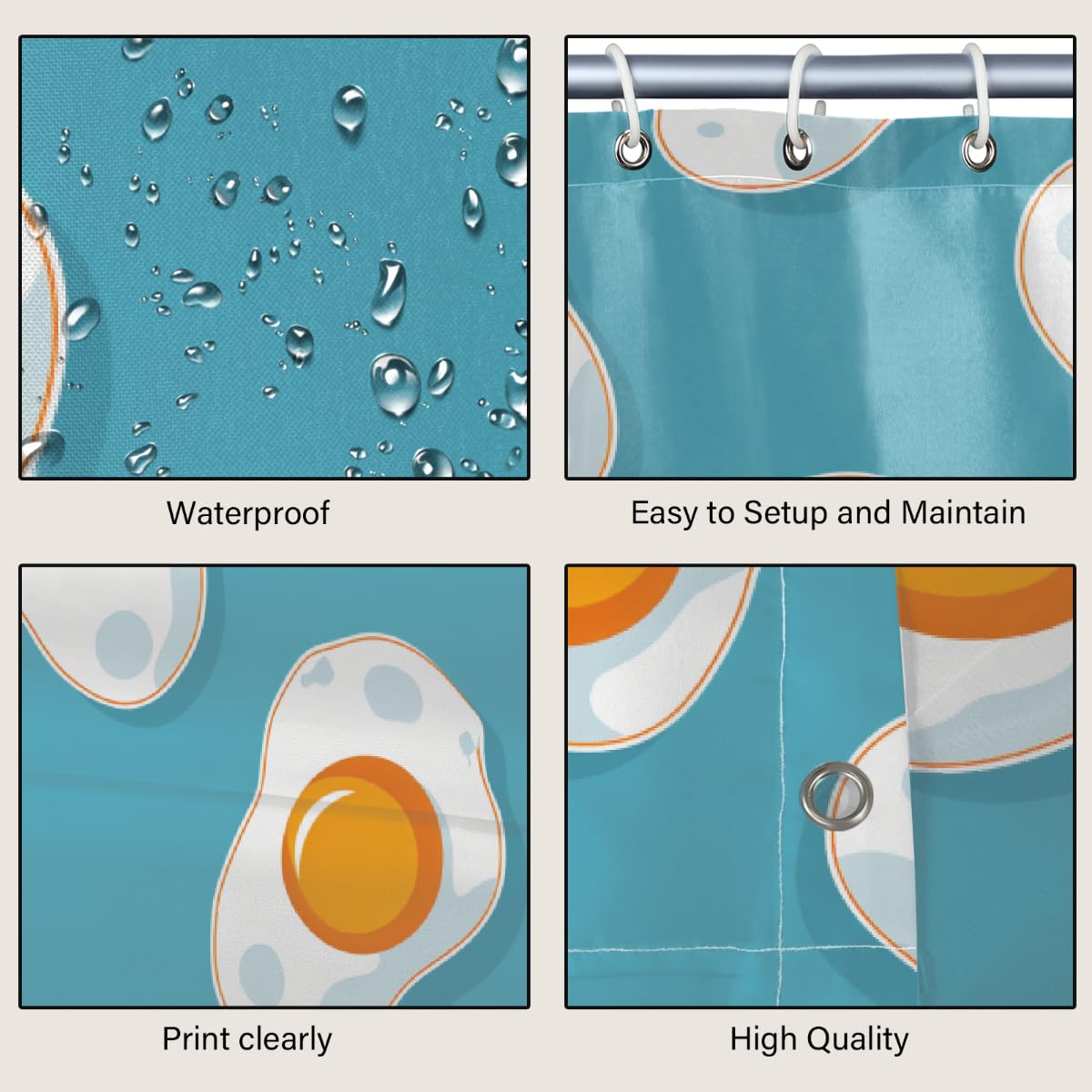 Ivolege Shower Curtain with Hooks, Fried Egg Blue Shower Curtain