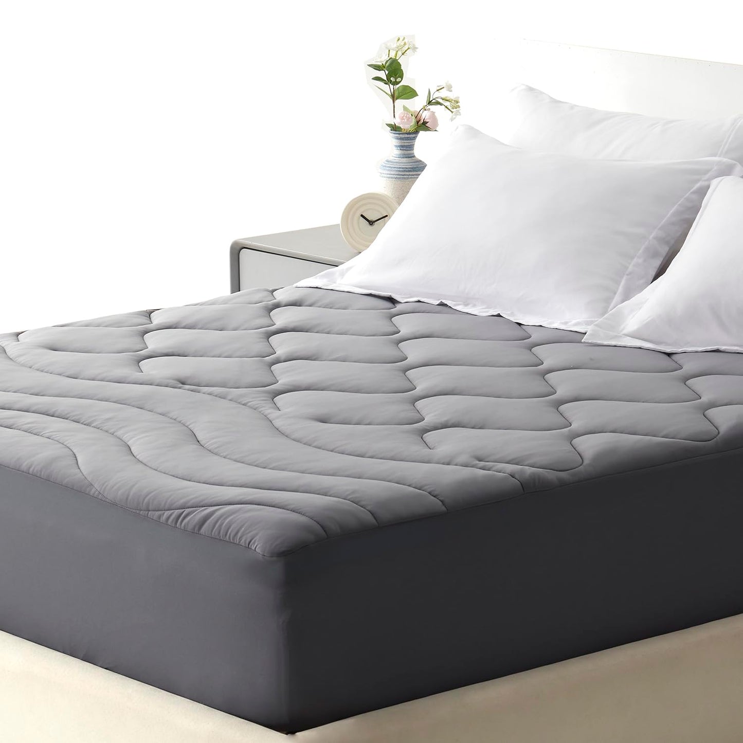 Sleep Zone Cooling Mattress Pad Twin, Support Mattress Topper, Breathable and Soft Mattress Protector, Deep Pocket Bed Cover, Machine Washable (Dark Grey, Twin)