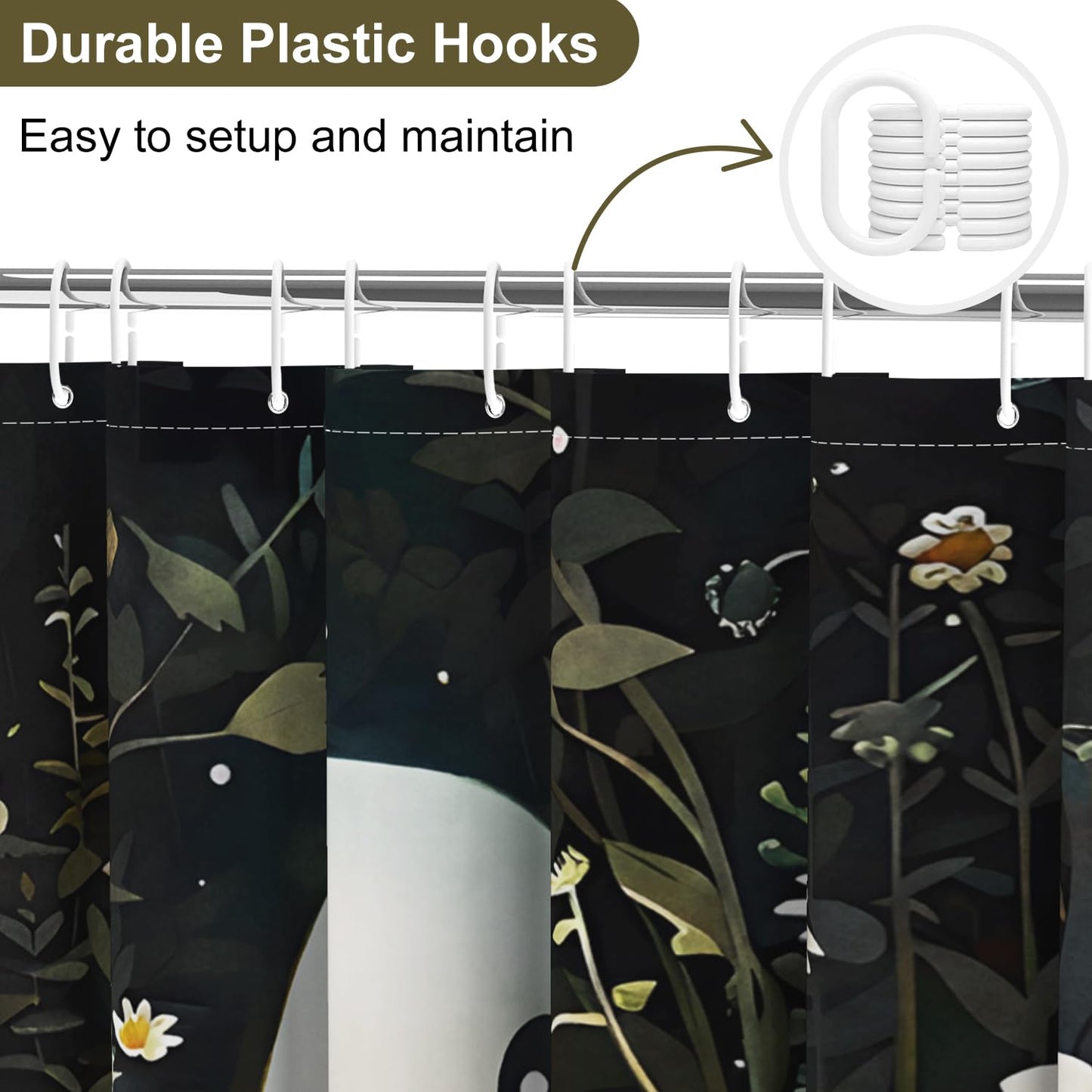 deFouliao Halloween Shower Curtain Flower with Ghost Family Cute Funny Bathroom Curtain Sets for Halloween Themed Bath Home Decor, Waterproof Fabric Decoration with Hooks 72x72 Inch
