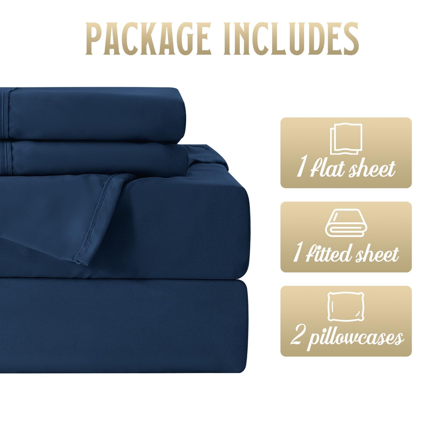 ChicView Full Sheet Set,4 Pieces Hotel Luxury Breathable Soft Microfiber Bedsheets, Anti Pilling Deep Pockets Easy Care Bed Sheets, Navy Blue